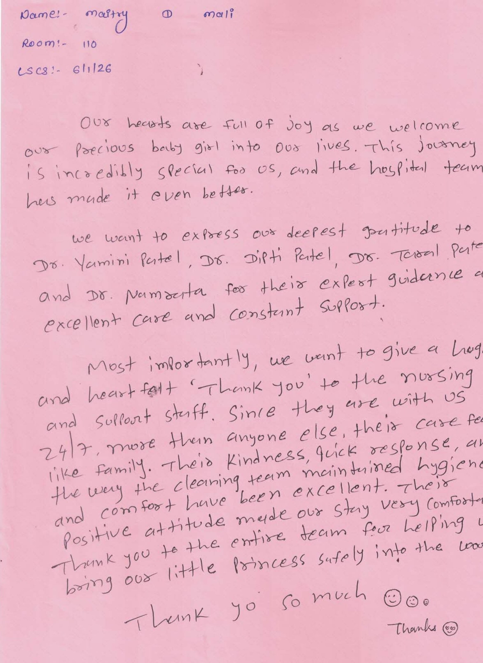 Patient Thank You Letter